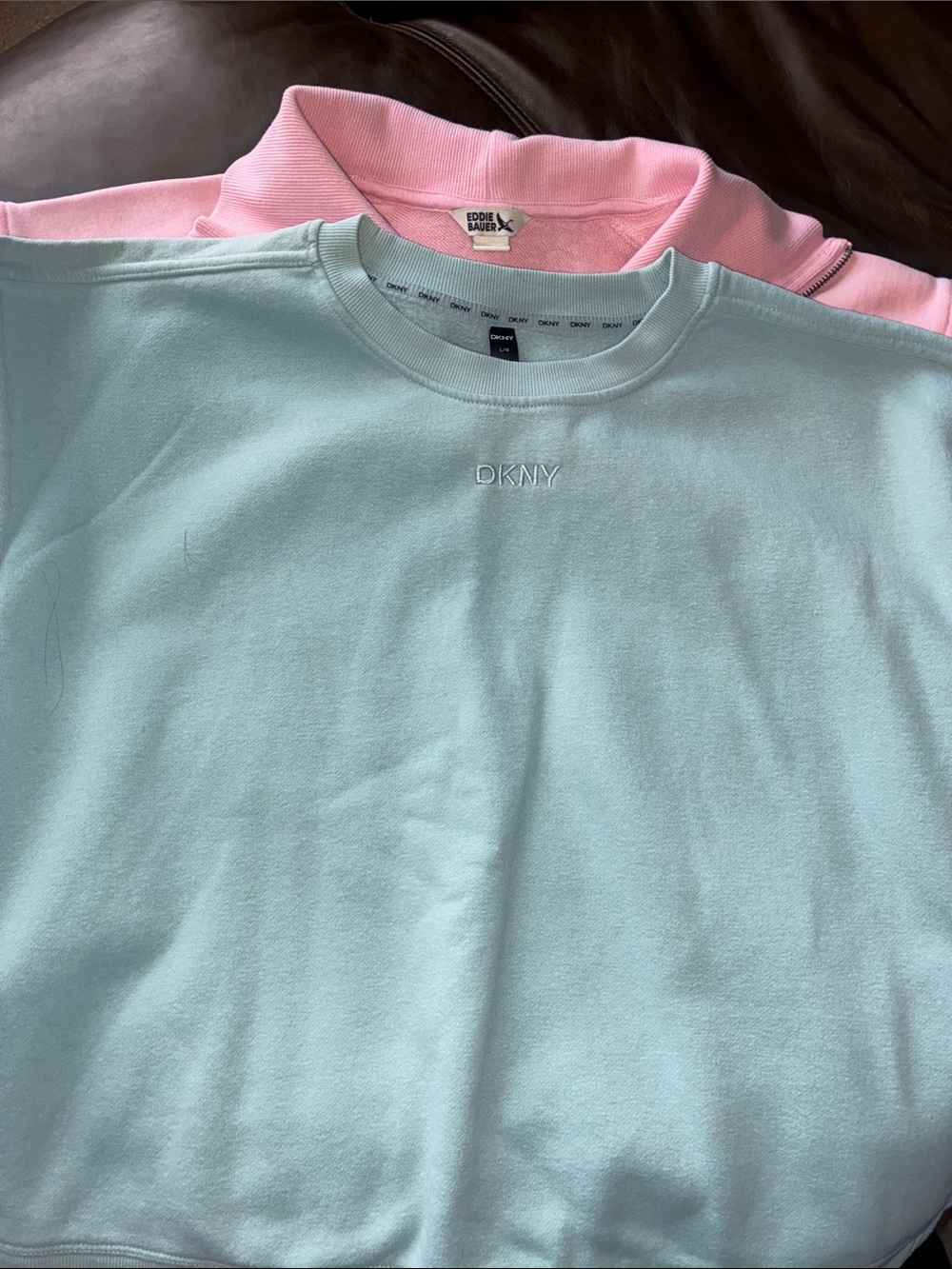 DKNY L blue and. Eddie Bauer pinkCrewneck Sweatshirt/ 1/4 zip